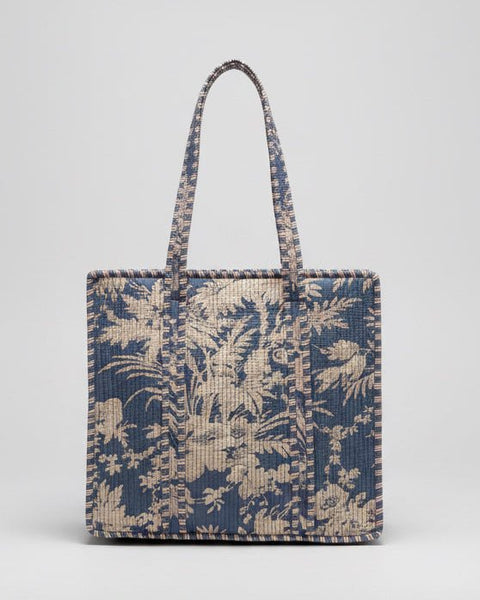 Quilted Cotton Tote Bag – Blue Toile de Jouy - Hauslife