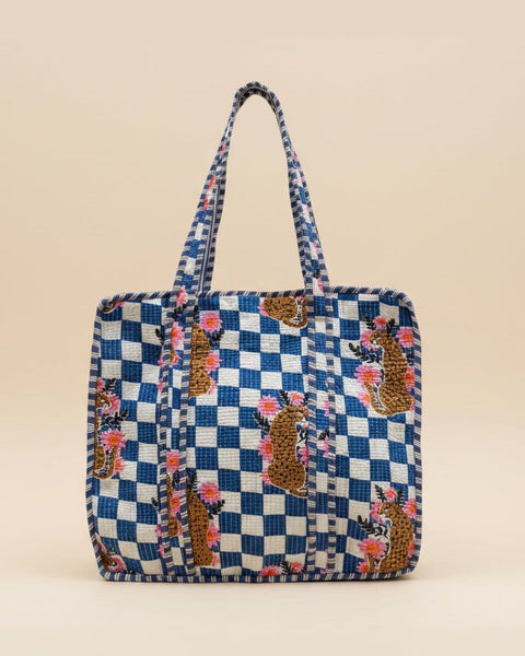 Quilted Cotton Tote Bag – Checks & Cheetahs - Hauslife