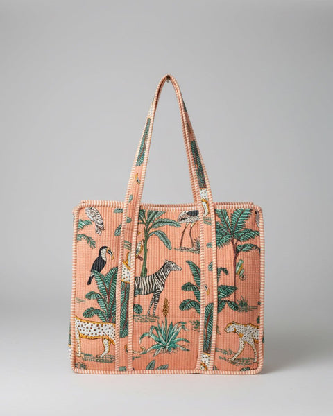 Quilted Cotton Tote Bag – Coral Jungle - Hauslife