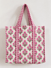 Quilted Cotton Tote Bag – Pink Lotus Floral Print - Hauslife