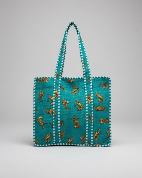 Quilted Cotton Tote Bag – Teal Tigers - Hauslife