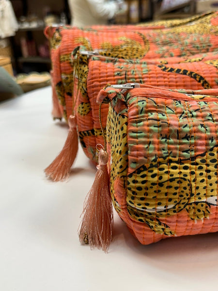 Quilted Cotton Washbag - Orange Jaguars - Hauslife