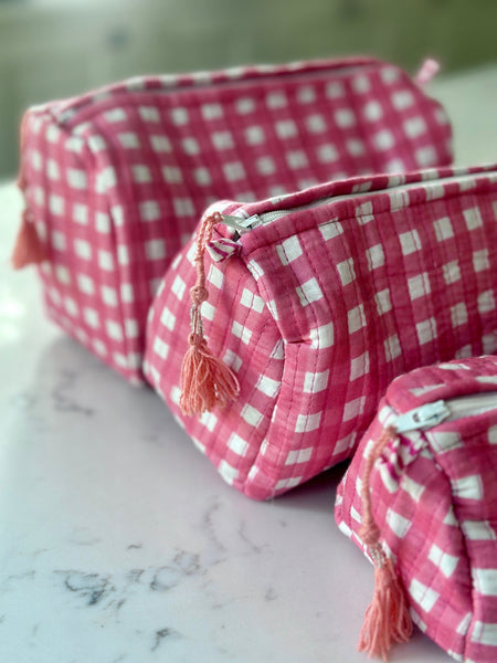 Quilted Cotton Washbag - Pink Gingham - Hauslife