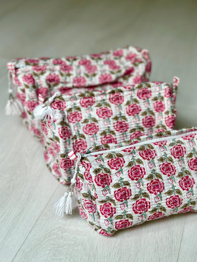Quilted Cotton Washbag - Pink Roses - Hauslife