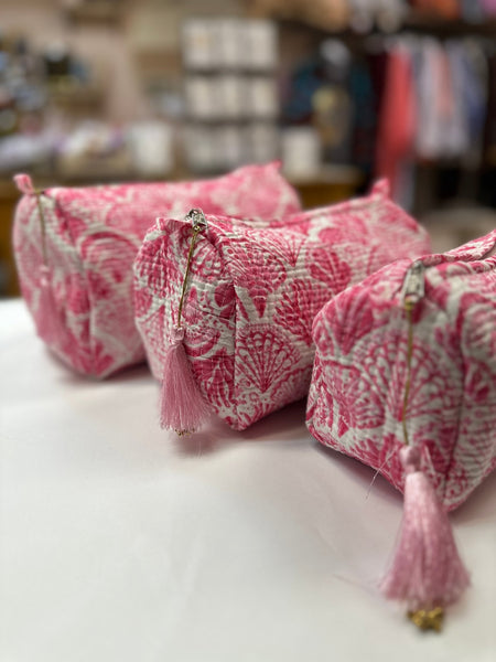 Quilted Cotton Washbag - Pink Shells - Hauslife