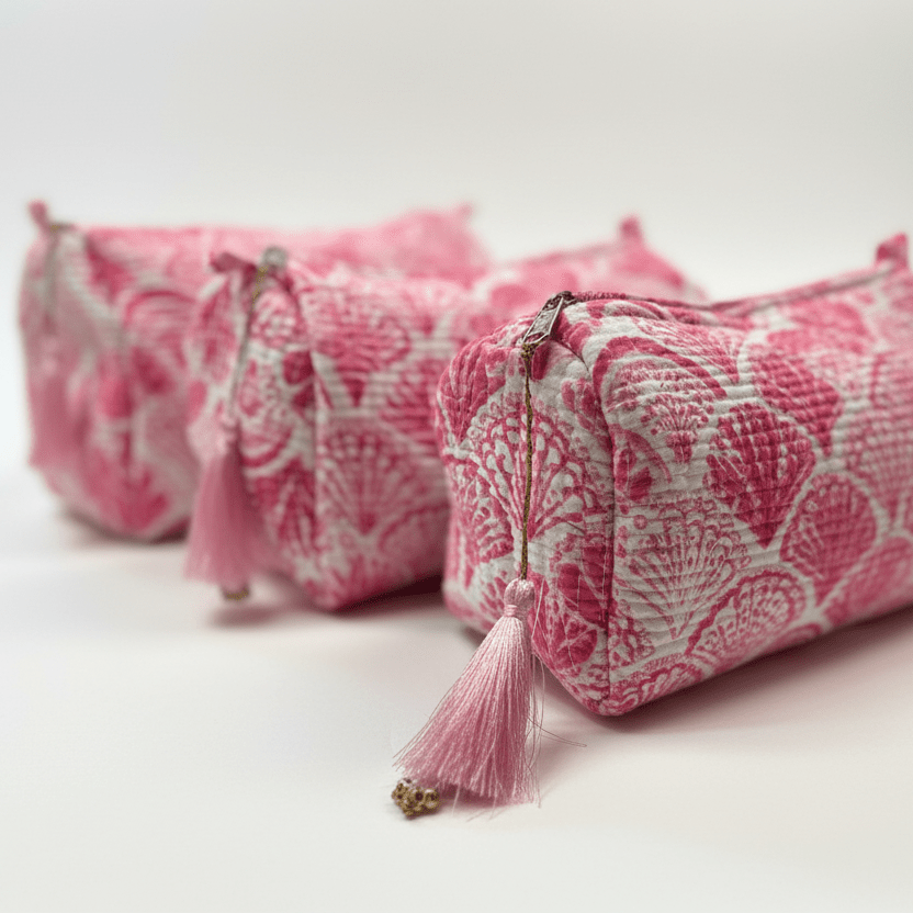 Quilted Cotton Washbag - Pink Shells - Hauslife