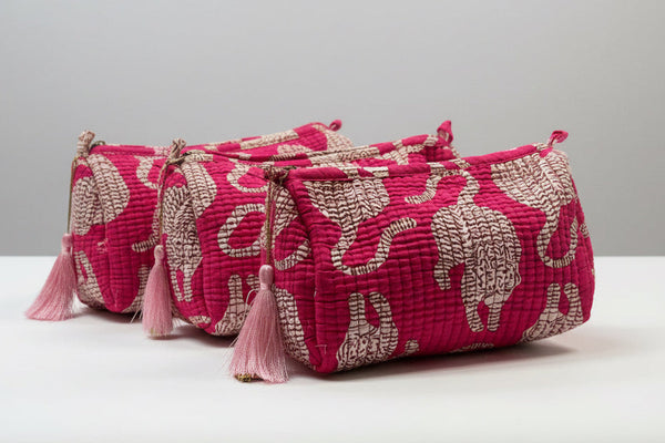 Quilted Cotton Washbag - Pink Tigers - Hauslife