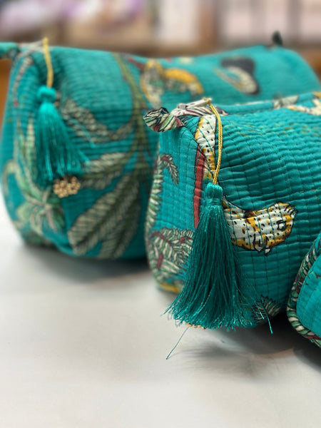 Quilted Cotton Washbag - Turquoise Jungle - Hauslife