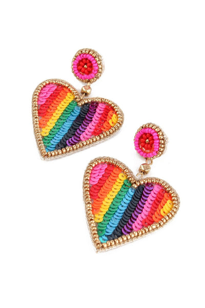 Rainbow Beaded Heart Earrings - Hauslife