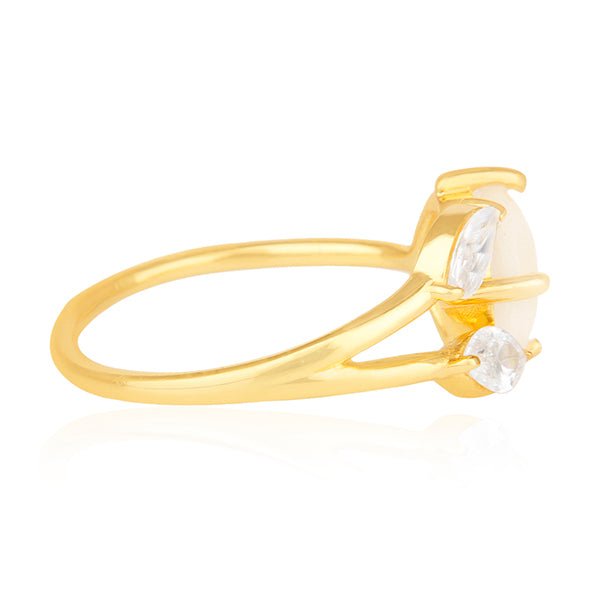 Rainbow Moonstone & Cubic Zirconia 18K Gold Ring - Hauslife