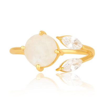 Rainbow Moonstone & Cubic Zirconia 18K Gold Ring - Hauslife