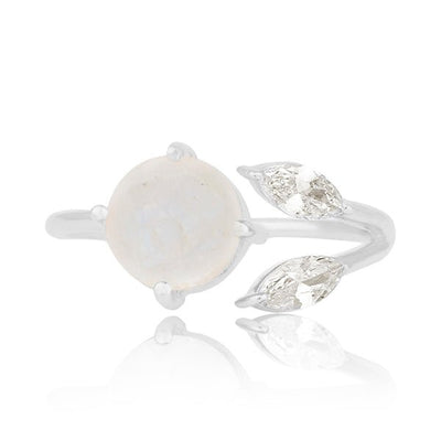 Rainbow Moonstone & Cubic Zirconia Silver Ring - Hauslife