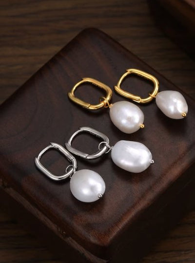 Rectangular Hoop Pearl Earrings - Hauslife