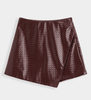Ruby Woven Faux Leather Skort – Burgundy - Hauslife