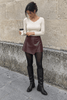 Ruby Woven Faux Leather Skort – Burgundy - Hauslife