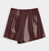 Ruby Woven Faux Leather Skort – Burgundy - Hauslife