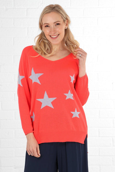 Scattered Star Print Lightweight Cotton Jumper Coral Lilac - Hauslife