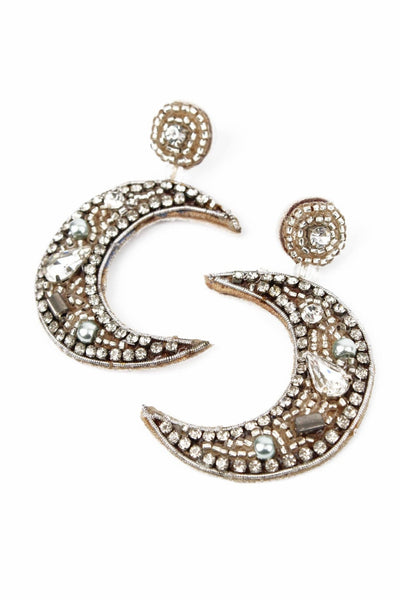 Silver Beaded Moon Earrings - Hauslife