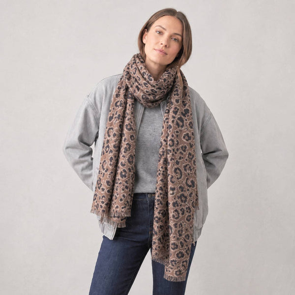Sketched Leopard Print Lightweight Scarf in Khaki - Hauslife