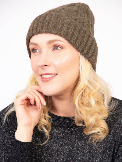 Tatum Beanie Hat - Khaki, Cable Knit - Hauslife