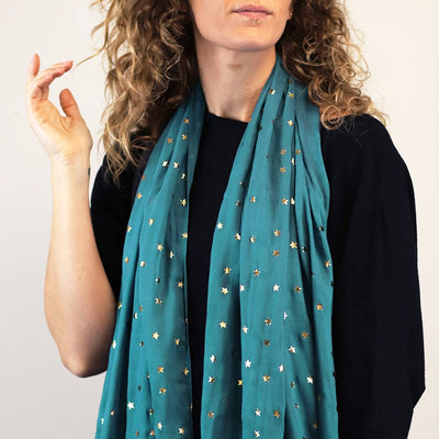Teal Metallic Star Scarf - Hauslife