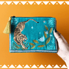 Teal Tiger Embroidered Pouch - Hauslife