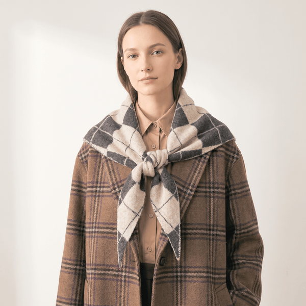 Traditional Check Triangle Heavyweight Scarf in Brown/Cream - Hauslife