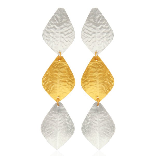 Triple Silver &amp; Gold Leaf Earrings - Hauslife