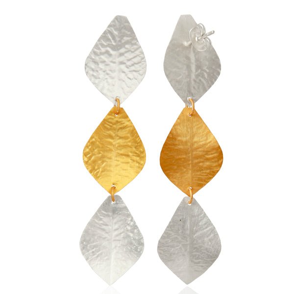 Triple Silver &amp; Gold Leaf Earrings - Hauslife