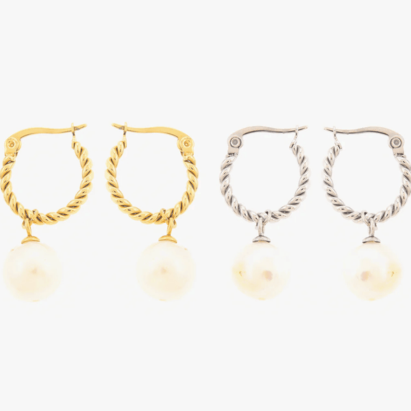 Twisted Rope Pearl Hoop Earrings - Hauslife