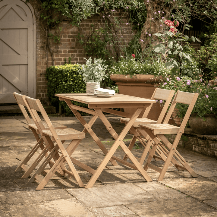 Walcot Acacia Folding Dining Set – Space - Saving 4 Seat Garden Table &amp; Chairs - Hauslife