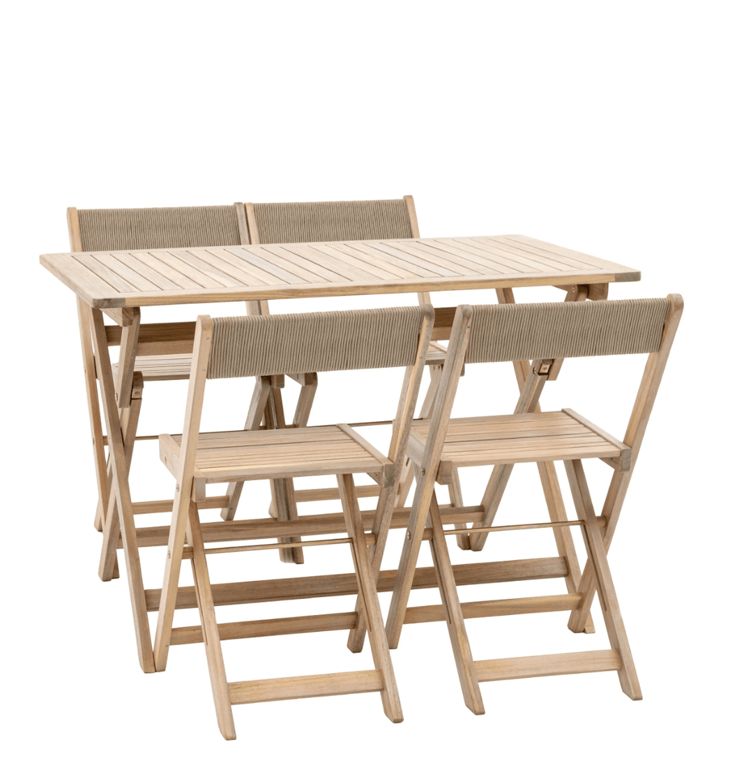 Walcot Acacia Folding Dining Set – Space - Saving 4 Seat Garden Table &amp; Chairs - Hauslife