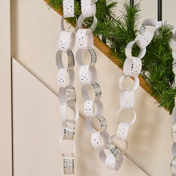 White & Gold Scallop Edge Paper Chains - Pack of 48 - Hauslife