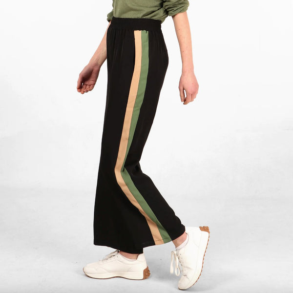 Wide Leg Double Stripe Trousers - Black - Hauslife