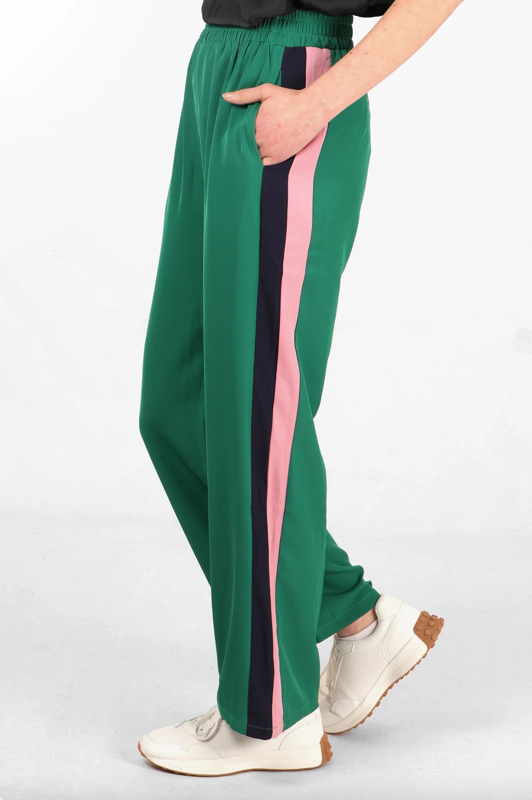 Green pants with red stripe online