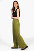Wide Leg Plisse Trousers Waist in Olive Green - Hauslife