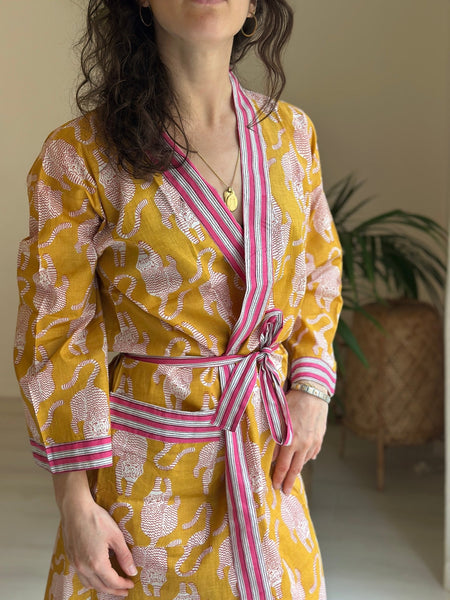 Yellow Tiger Stripe Cotton Kimono - Hauslife