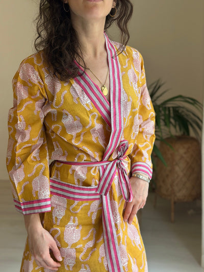 Yellow Tiger Stripe Cotton Kimono - Hauslife