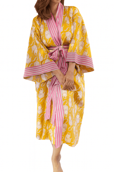 Yellow Tiger Stripe Cotton Kimono - Hauslife
