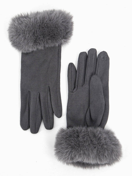Zara Faux Fur Cuff Gloves - Dark Grey, Velvet - Hauslife