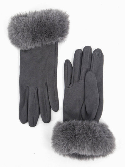Zara Faux Fur Cuff Gloves - Dark Grey, Velvet - Hauslife