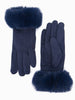 Zara Faux Fur Cuff Gloves - Navy Blue, Velvet - Hauslife