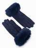 Zara Faux Fur Cuff Gloves - Navy Blue, Velvet - Hauslife