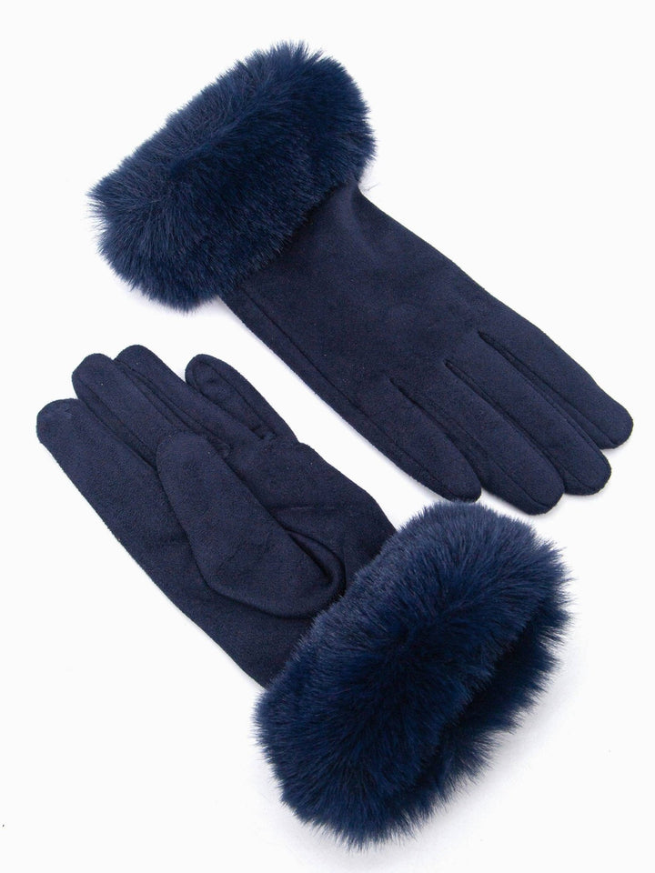 Zara Faux Fur Gloves - Navy Blue - Hauslife