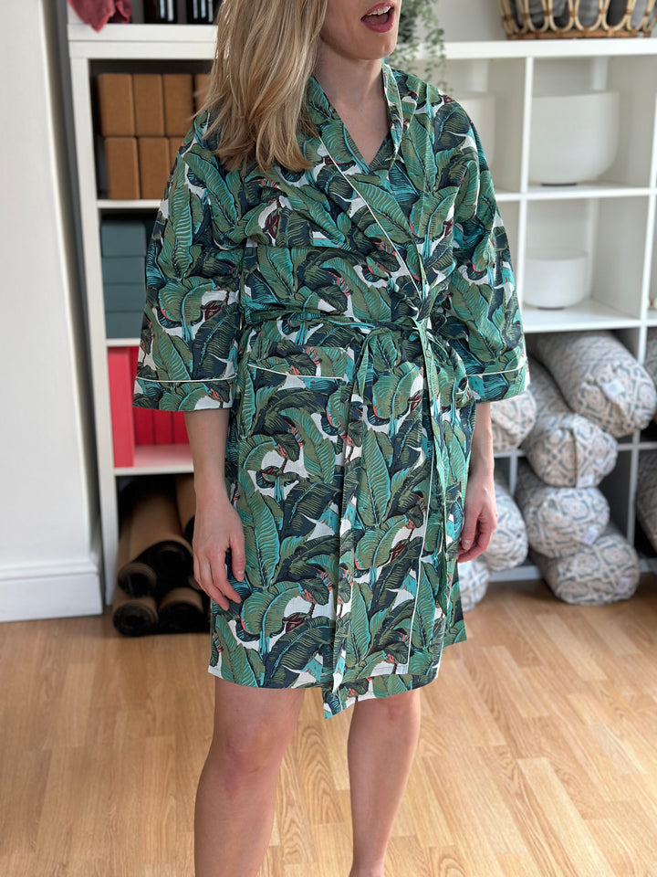 Cotton Kimono - Green Palms
