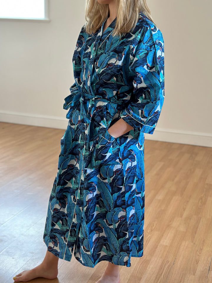 Cotton Kimono - Blue Palms