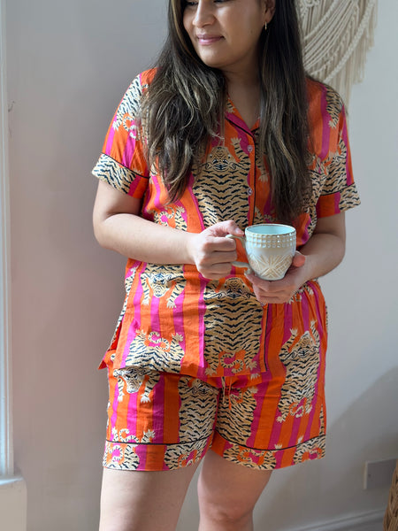 Cotton Pyjama Shorts Set - Bold Tiger